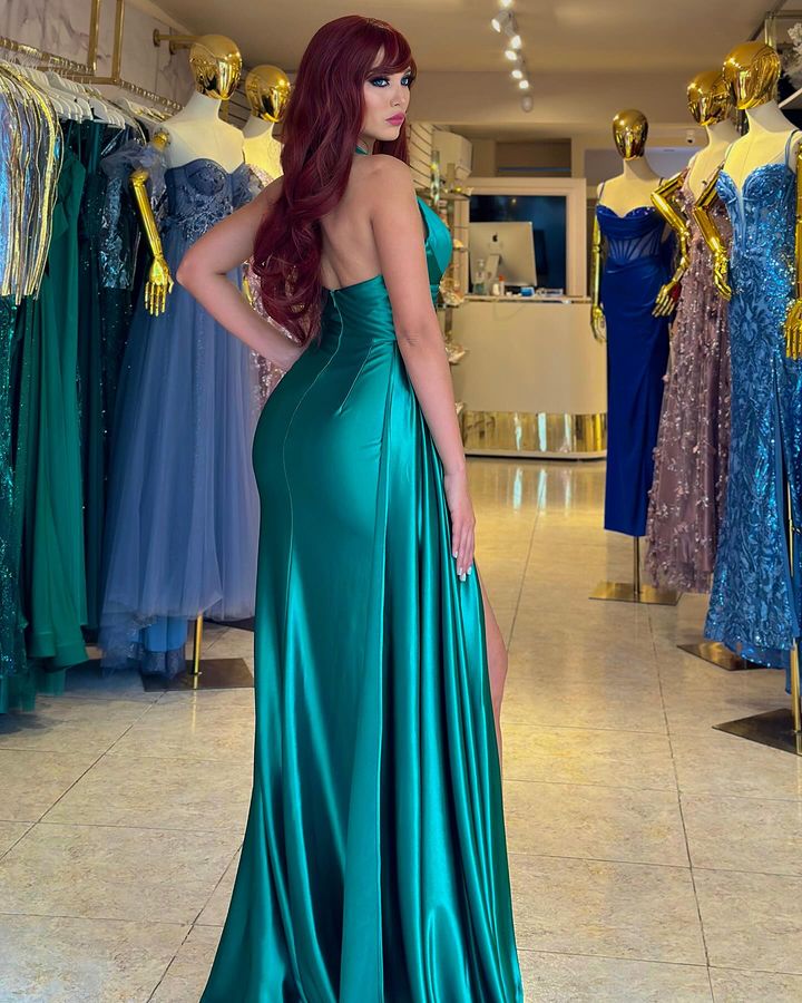 Sexy Turquiose Mermaid Prom Dresses Long for Black Women Halter V Neck Draped Pleats Floor Length Formal Wear Evening Party Birthday Pageant Special Occasion Gowns