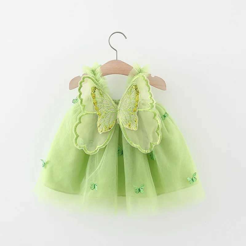 Robes de fille Été Bébé Filles Princesse Fête Anniversaire Robe Doux Enfants Vêtements Papillon Ailes Fée Sangle Brodée Maille 0-3 Y Kid