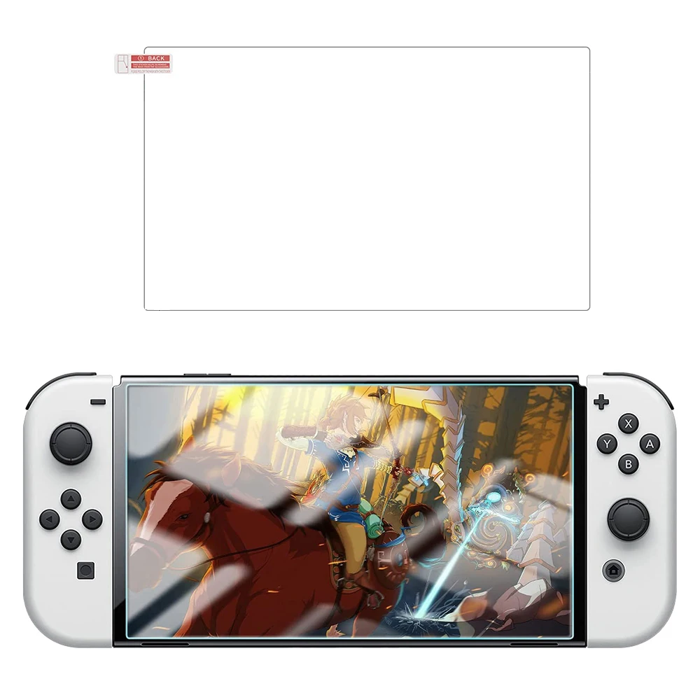 Hoesjes Zachte TPU-beschermhoes met HD-schermbeschermer van gehard glas en 4 stuks duimgreepdoppen Compatibel met Nintendo Switch OLED