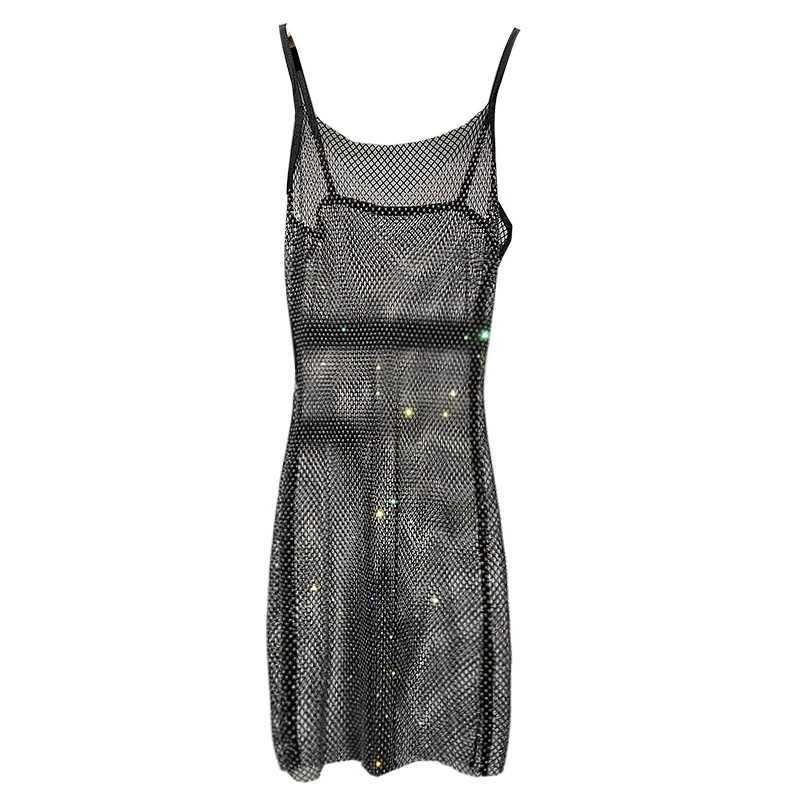 Abiti casual di base Sidaimi Night Club sexy ultra-sottile da donna 2023 nuovo brillante cristallo di diamante temperatura pacchetto fionda abito alla moda Vesido Feminino J240222