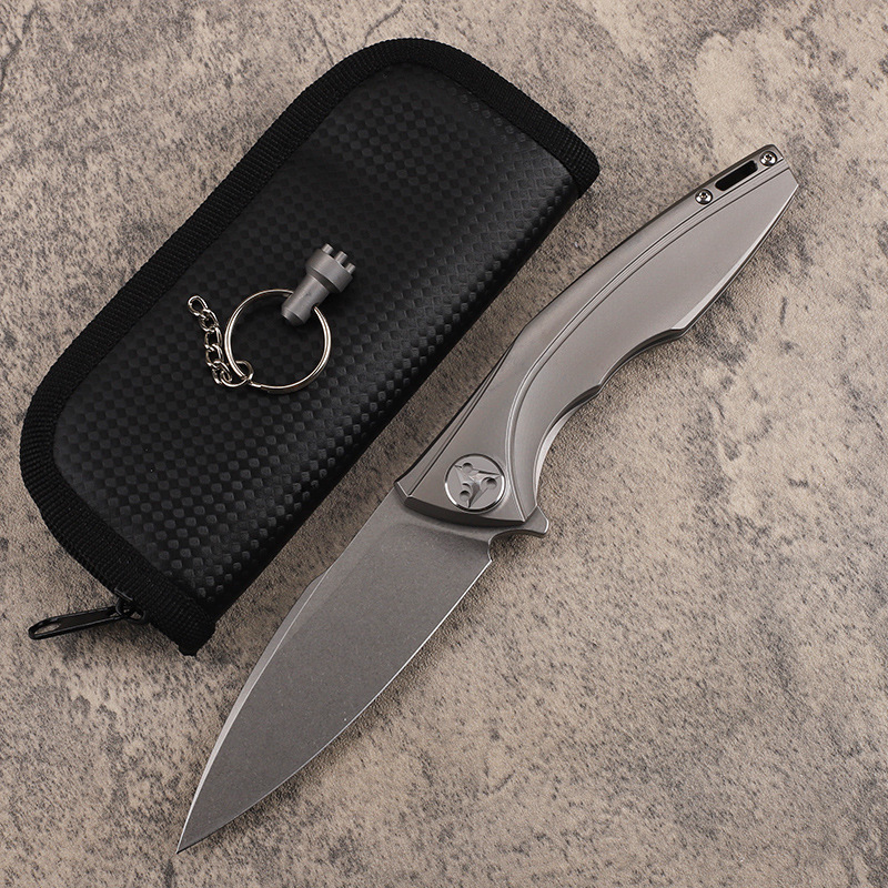 Nieuwe collectie A2254 High End Flipper Zakmes M390 Stone Wash Blade CNC TC4 Titanium Legering Handvat Outdoor EDC Pocket Kogellager Ring Folder Messen