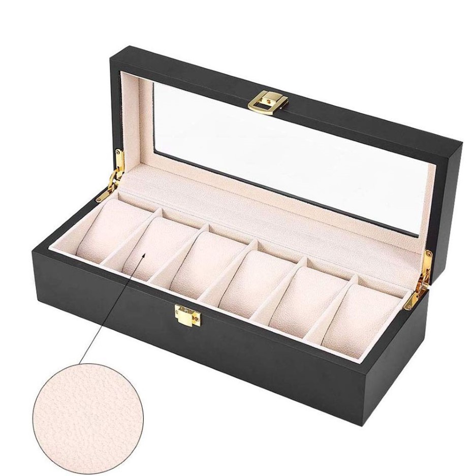 6 10 12 Slots Watch Box Black Wooden Jewelry Organzer Watch Display Case Glass Top Wrist Watches Box Luxury Holder D40245i