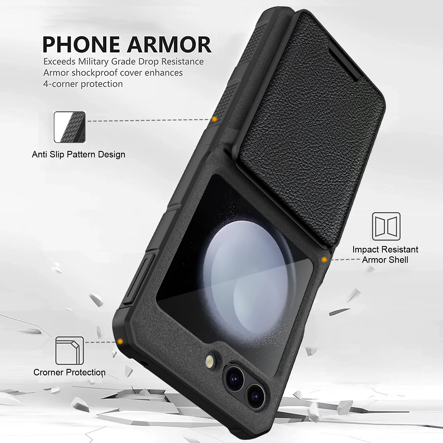 Armor voor Samsung Galaxy Z Flip 5 hoes, verwijderbare portemonnee, kaarthouder, glasfilm, zachte scharnierbescherming
