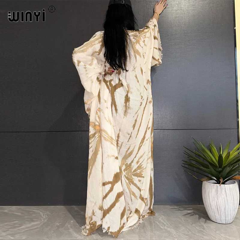 Grundläggande casual klänningar Winyi Ny bohemskt slipsfärg tryckt elegant klänning afrikansk kofta tröja kvinnor sommarstrand badkläder täckning kimono j240222