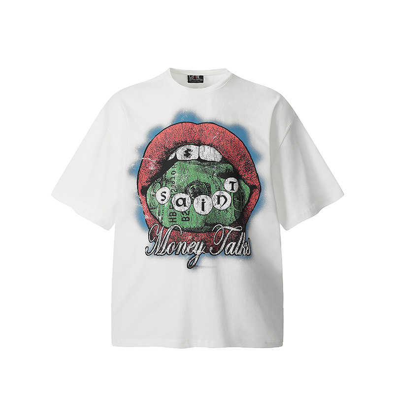 24SS Streetwear T-shirt met volledige print T-shirt Oversized witbruin top T-shirt voor heren Dames