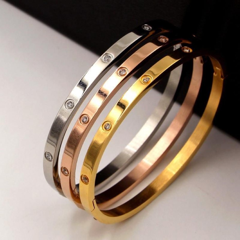 Rose Gold Crystal Armbanden Voor Vrouwen Mannen Paar Armband Zilverachtige Merk Sieraden Accessoires Dames Gouden Zirkoon Gift Bangle298c
