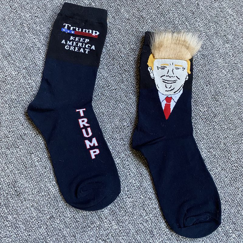 Adult socksTrump, Trump, Personality, Blonde Hairstyle, Hair Socks, Cotton Mid-Leg Cotton Socks, Spoof