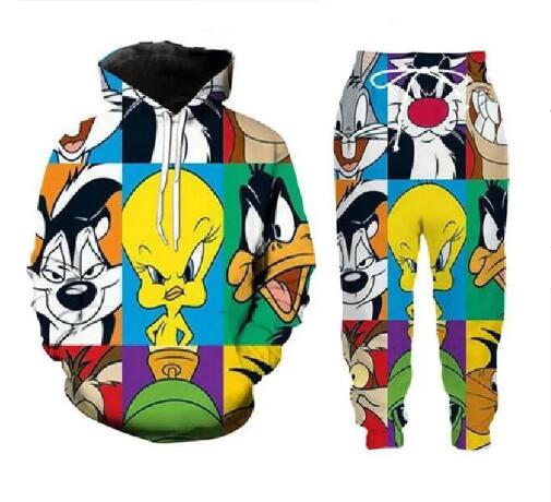 Yeni Erkekler/Kadın Karikatür Looney Tunes Komik 3D Baskı Moda Trailtsuits Hip Hop Pantolon + Hoodies Trailsuit Setleri RA82