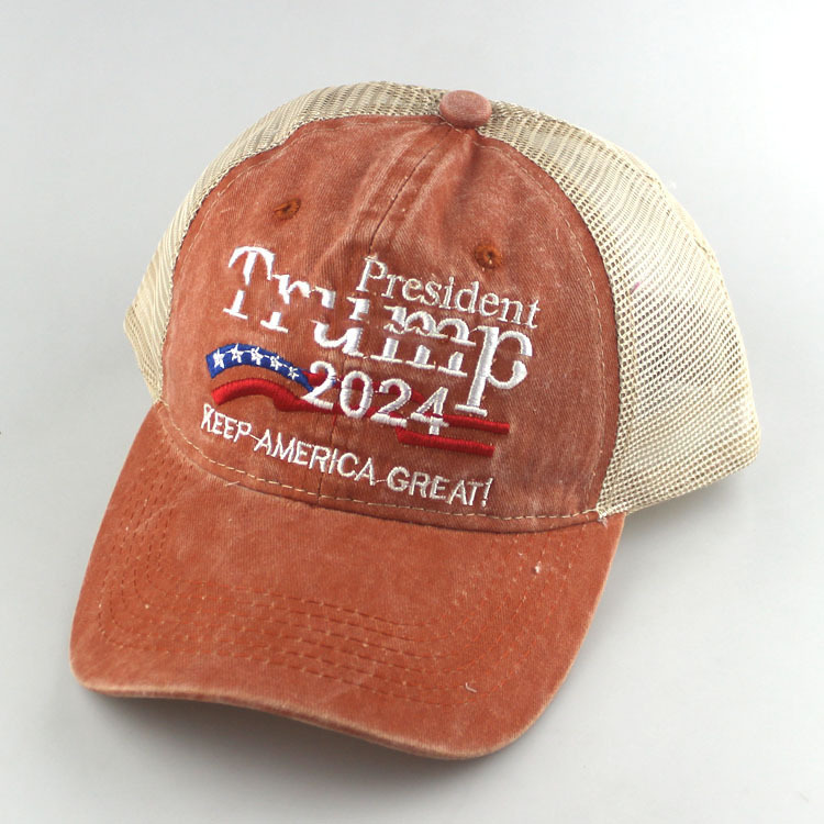 2024 U.S. Presidentval Cap Washed Old Trucker Cap Trump broderat Mesh Baseball Cap