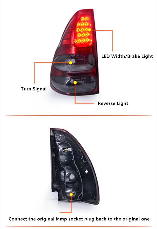 トヨタランドクルーザープラドLEDターンシグナルテールライト2003-2009リアランニングブレーキライトオートモーティブアクセサリーのテールランプ