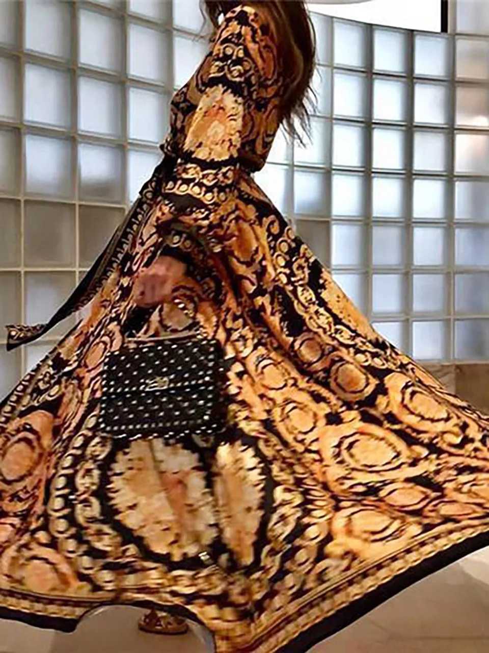 Базовые повседневные платья Богемное пляжное платье больших размеров с поясом и длинными рукавами, женское летнее сексуальное платье для купальника, кимоно, женская одежда J240222
