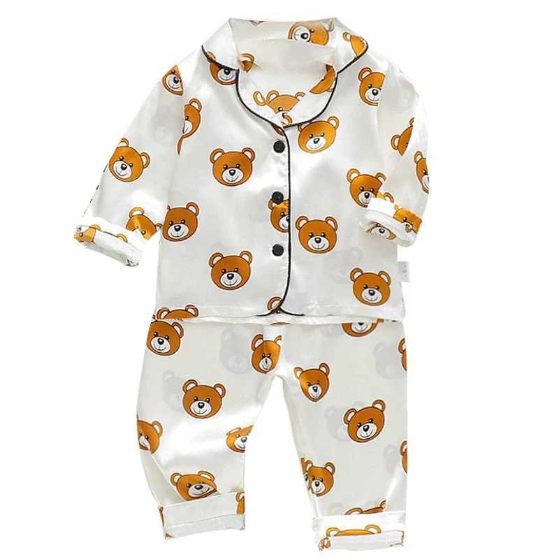 Clothing Sets home Wear Long Sleeve Baby suit Kids Clothes Toddler Boys Girls Ice silk satin Cartoon little bear Tops Pants Set for Childrens