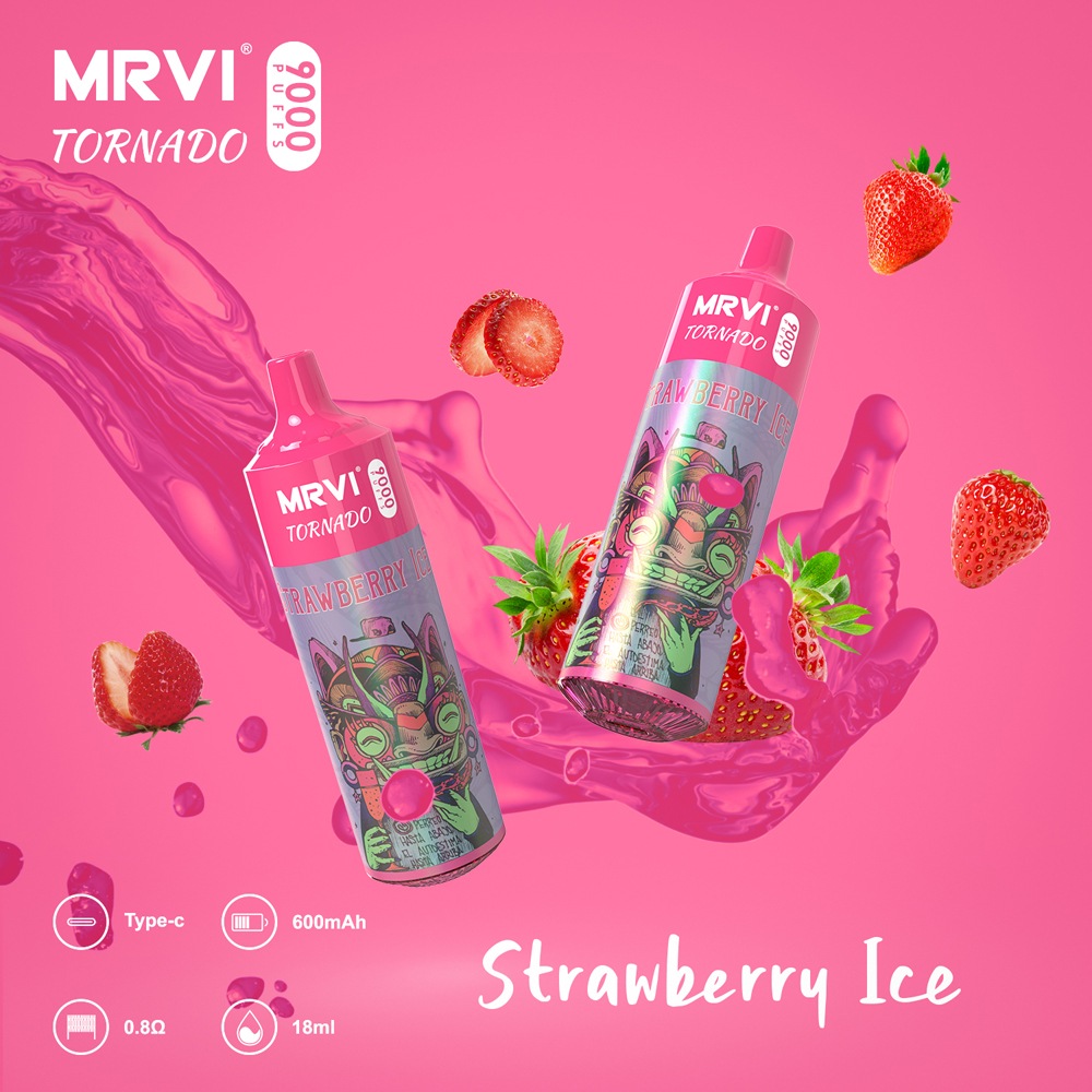 오리지널 mrvi 토네이도 9000 퍼프 퍼프 일회용 e 담배 vape 10 풍미 주식 2% 3% 5% 충전식 전자 cigs 퍼프 9k