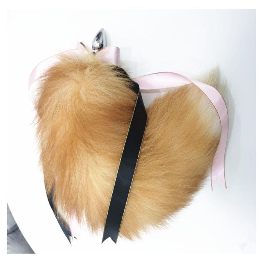 Genuine Real Crystal Fox Fur Tail Plug W Silk Metal Stainless Butt Toy Plug Insert Anal Sexy Stopper309s