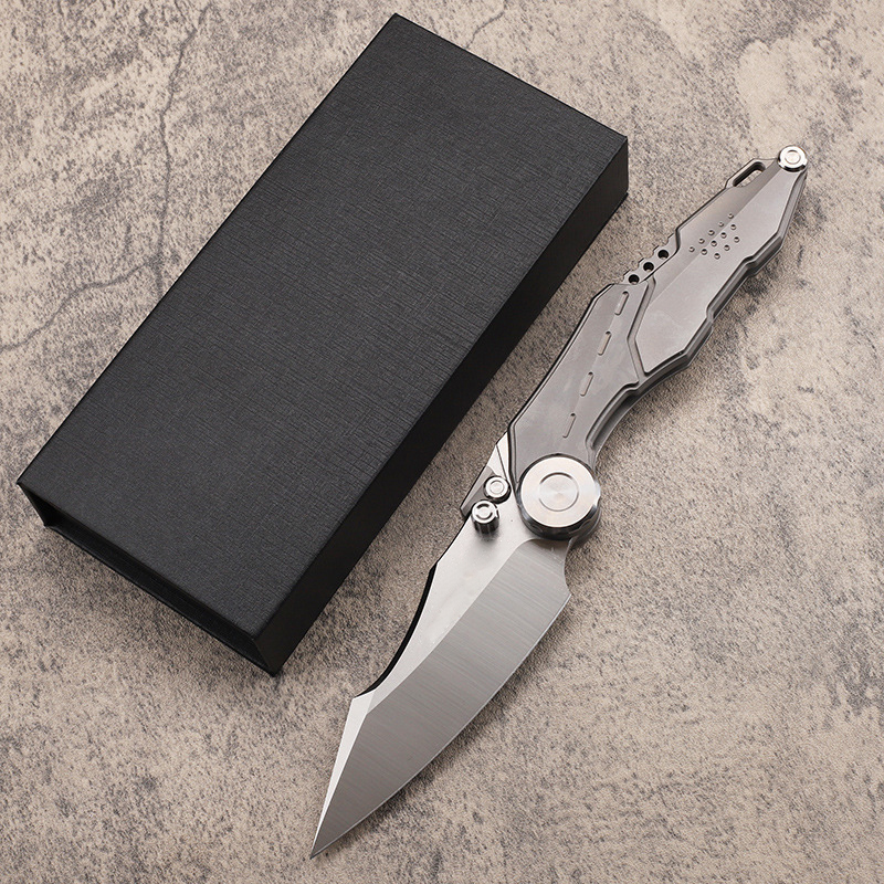 New A2247 High End Flipper Folding Knife M390 Satin Blade CNC TC4 Titanium Alloy Handle Outdoor Ball Bearing Washer Folder Knives