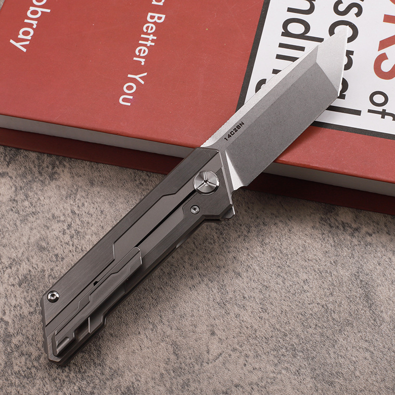 New Arrival A2257 High End Flipper Folding Knife 14C28N Stone Wash Tanto Blade CNC TC4 Titanium Alloy Handle Outdoor EDC Pocket Fast Open Folder Knives