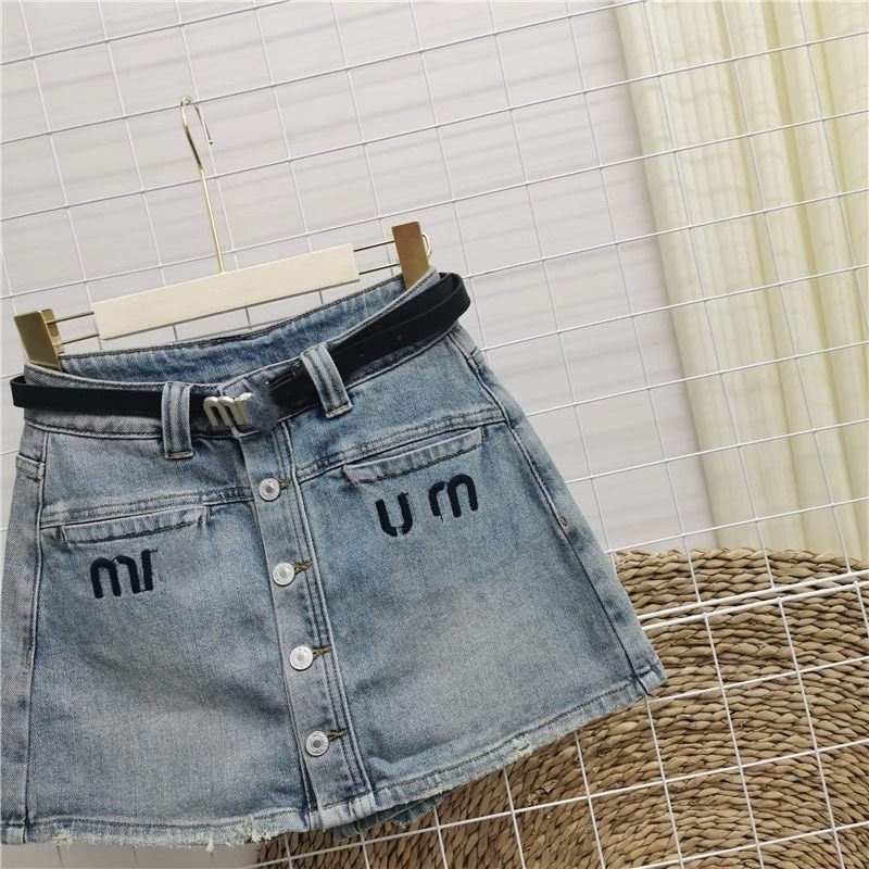 Women's summer high waist denim jeans a-line logo letter embroidery skirt culottes SMLXL