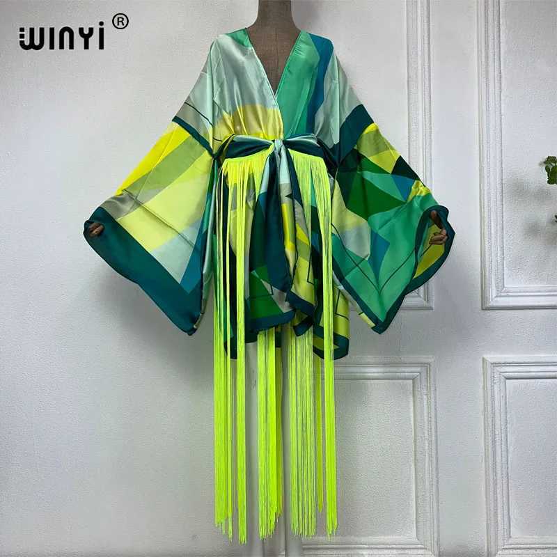 Grundlegende Freizeitkleider WINYI Kimono Böhmische Mode Afrikanischer Strand Tragen Sommer Klassischer Druck Bikini Cover Cardigan Sexy Urlaub Langarm Quaste Dre J240222