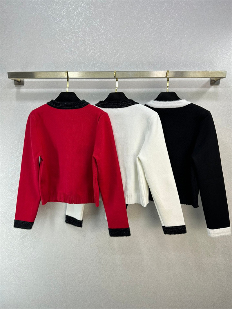 2024 Vit/svart/rosa korta ärmar 100% Wool Women's Sweaters Designer Knappar Pockets Cardigans Womens DH22213