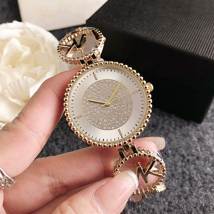 Fashion Full Brand Wrist Watches Women Girl Crystal Bracelet Style Steel Metal Band Quartz With Logo Luxury Clock M172