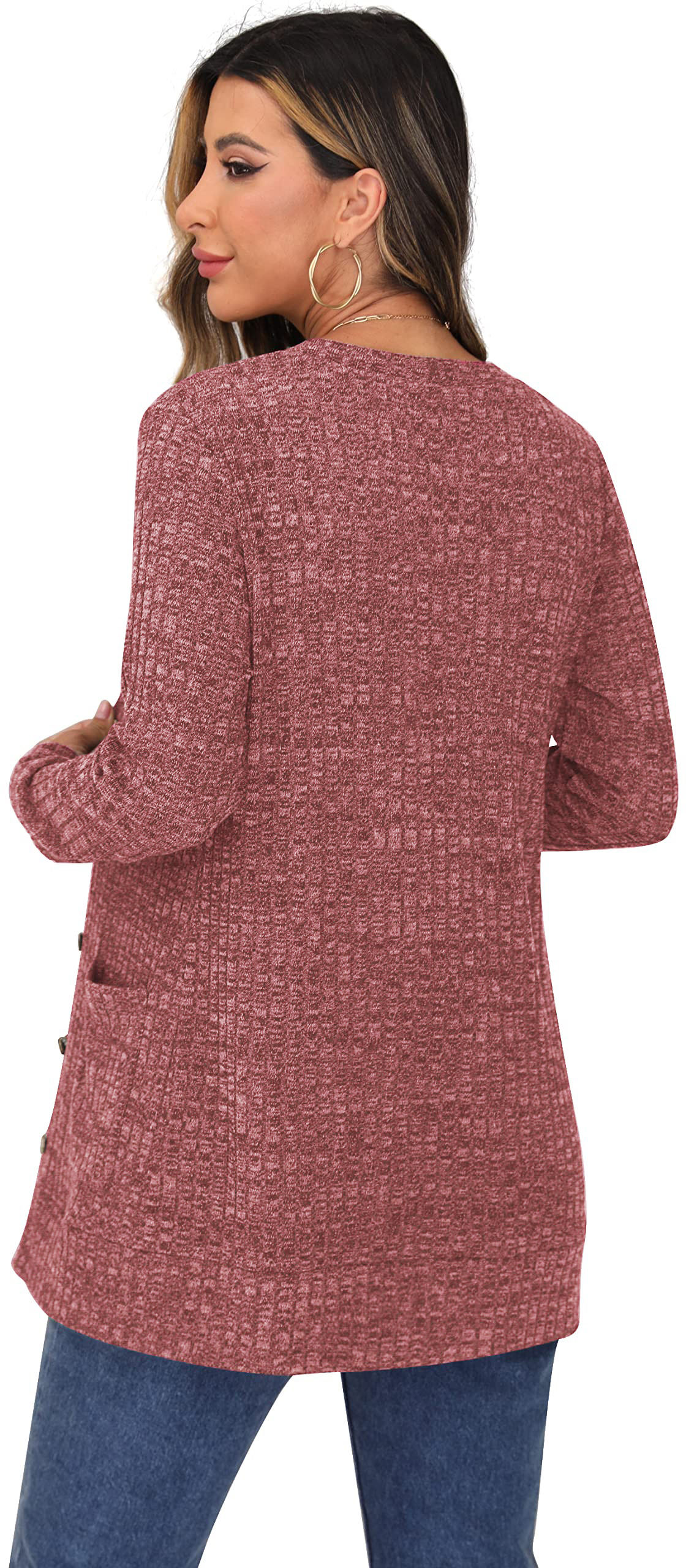 2024 Spring Womens Sweaters Cardigan Long Sleeve Open Front Single-Breasted V-Neck Ribbed Knit Lightweight Ytterkläder med Pocket BK24007