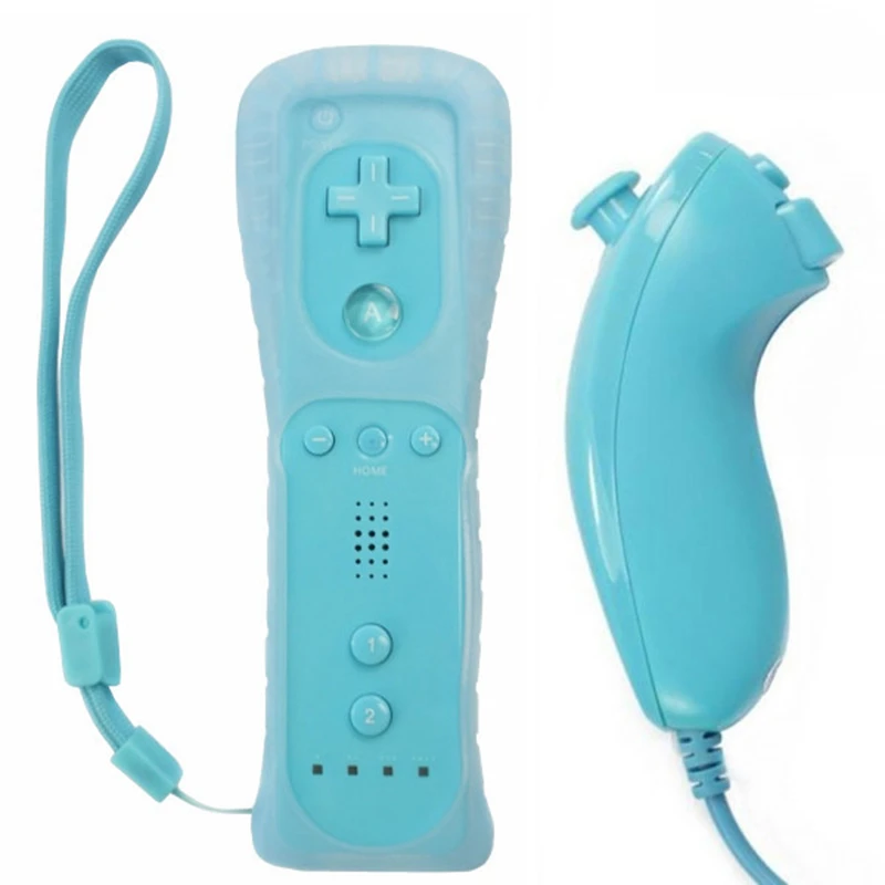 Remotes Blue Motion Sensor Remote Controller + Wired Nunchuck Combo for Nintendo Wii Console