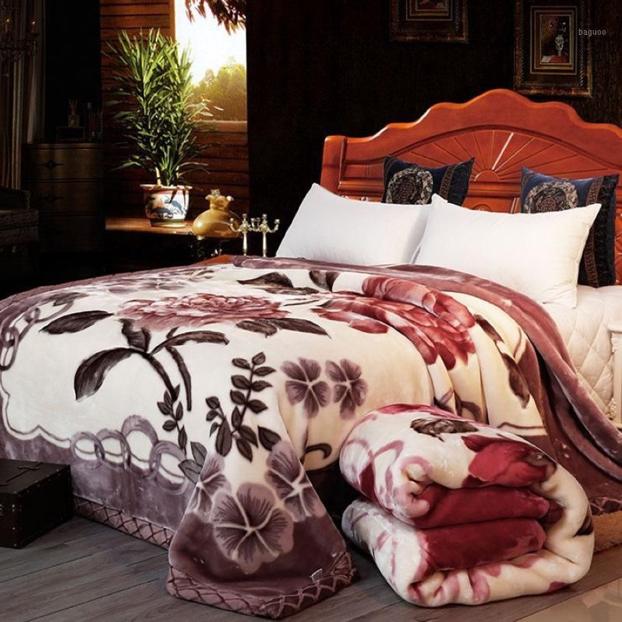 ダブルベッド冬のベッドリネンのための超柔らかい暖かいふわふわした毛布ダブルレイヤーラシェルミンクブランケット厚い1257r