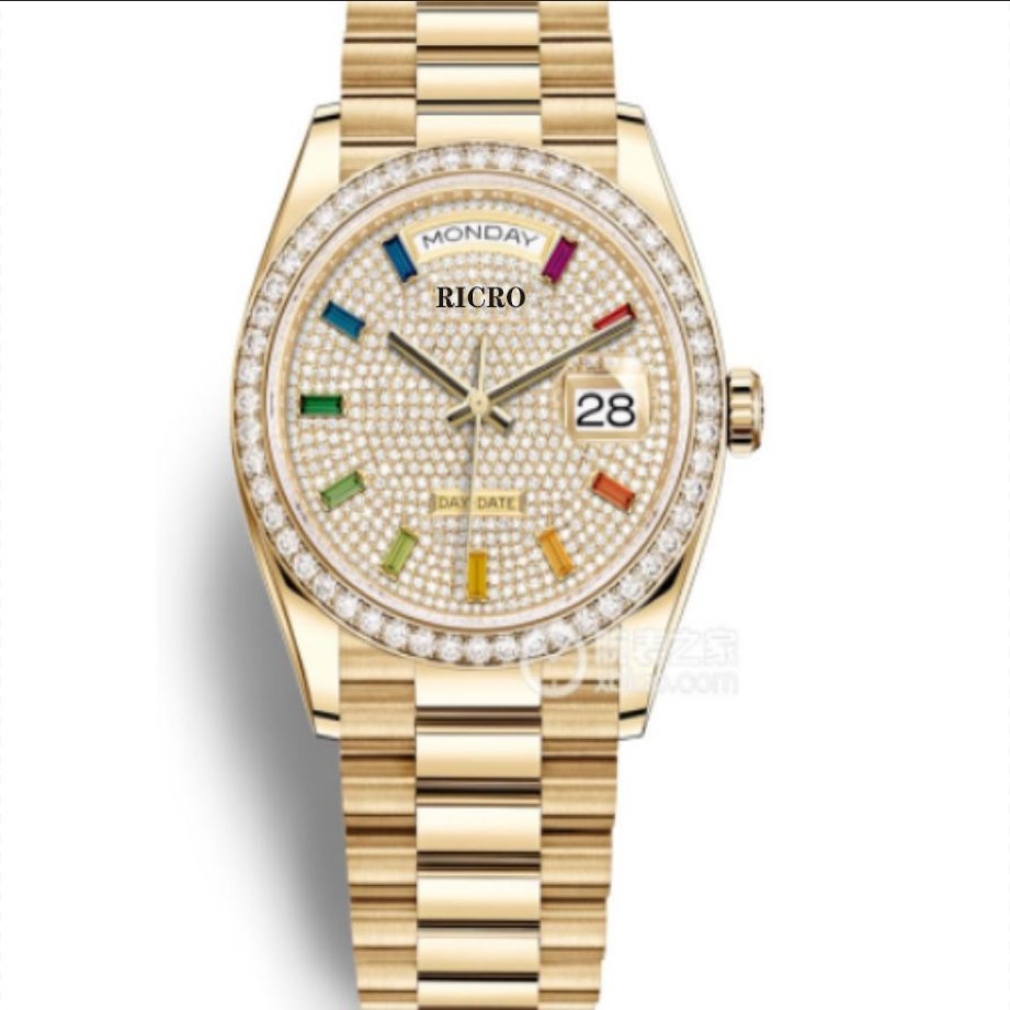 Ladies Automatic Watch 36mm Diamond Bezel Sapphire Face Rainbow Square Diamond Ding rostfritt stål Rabatt Waterproof3213