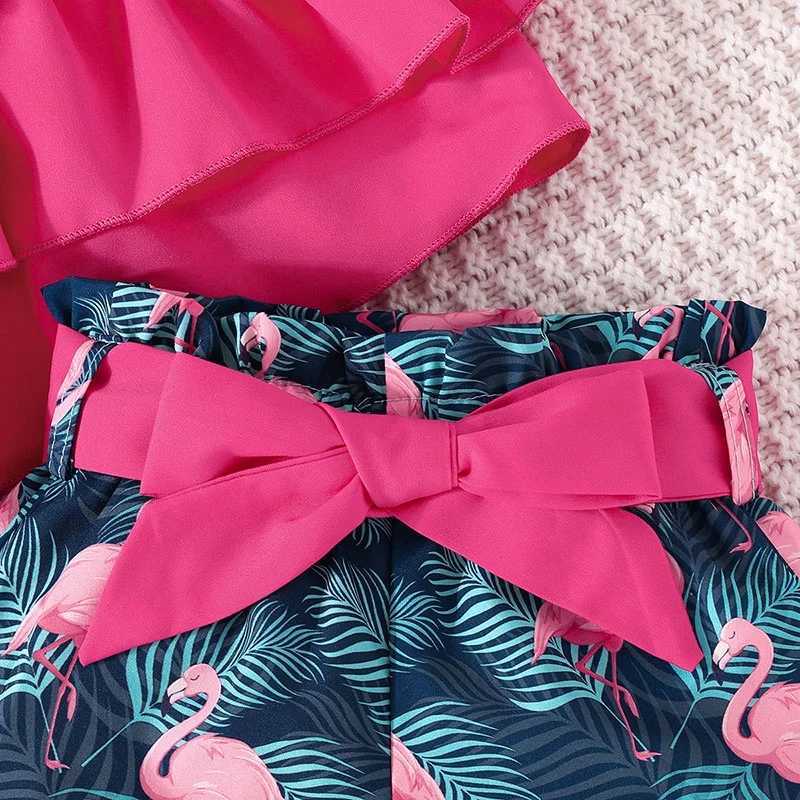 Ensembles de vêtements Ensemble de vêtements pour bébé 6 mois - 3 ans sans manches Croptop et dessin animé Flamingo Shorts Outfit Costume de vêtements pour enfants nouveau-né fille