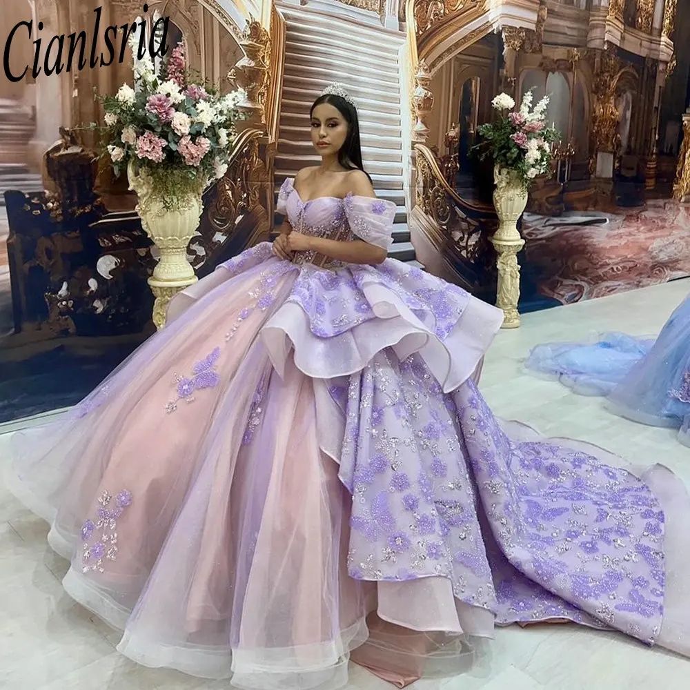 Księżniczka Illusion Crystal Freading Ball suknia quinceanera sukienki z ramion 3D Butterfly Sweet Vestidos de 15 anos