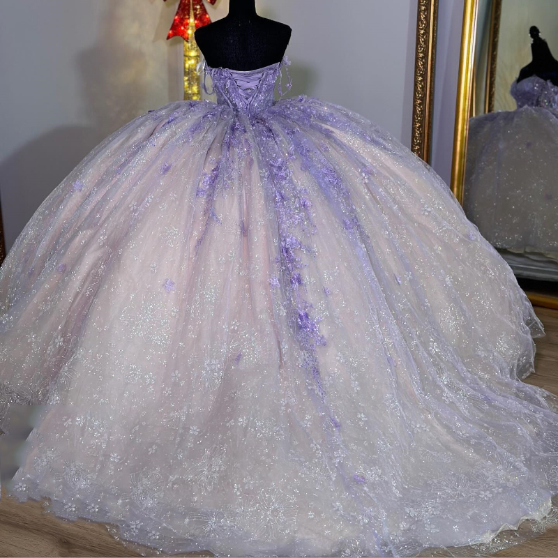 Leylak şampanya parlak prenses quinceanera elbise ile cape aplike boncuk korse omuz kapalı tatlı 15 16 elbise vestidos de xv anos