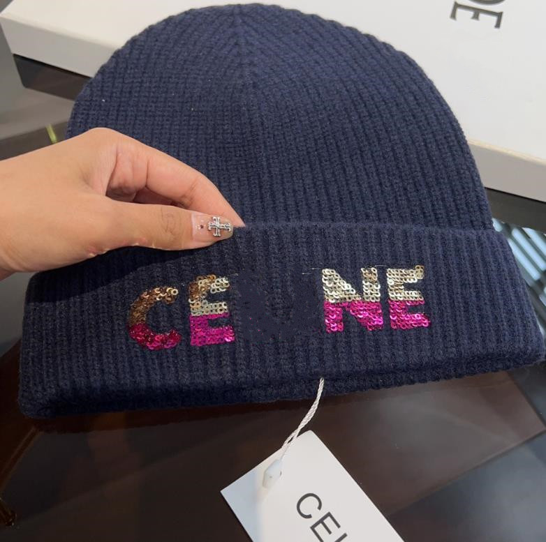 Chapéu de malha de lã de luxo Beanie Designer Mulheres Bordado Lantejoula Letra Beanie Cap Crânio Cap Inverno Quente Moda Homens Pescador CEL Chapéu de Alta Qualidade Navio Livre