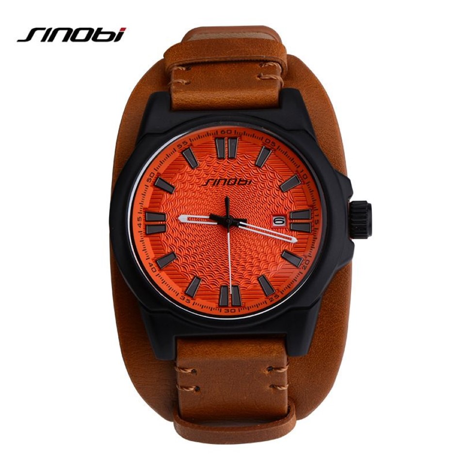 Sinobi Brand Sport Wirstwatch Relogio Masculino män Leather Watchband Watches Causal Japan Quartz Clock Mens Military Watches284p