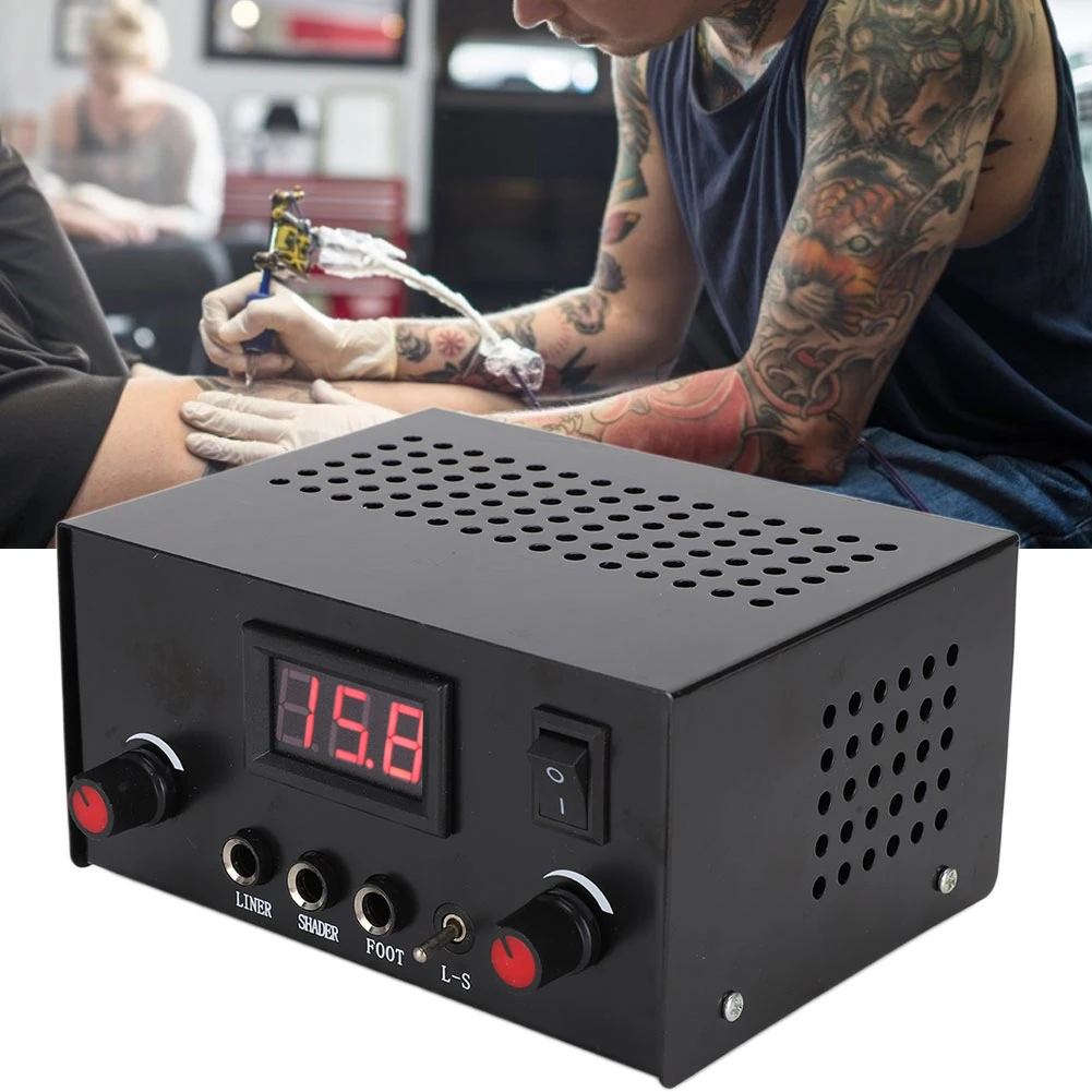 Medicin 1st Ny Black LED Digital Display Professional Tattoos Power Supply Alloy Heat Disipation Tattoos Power Source Accessories