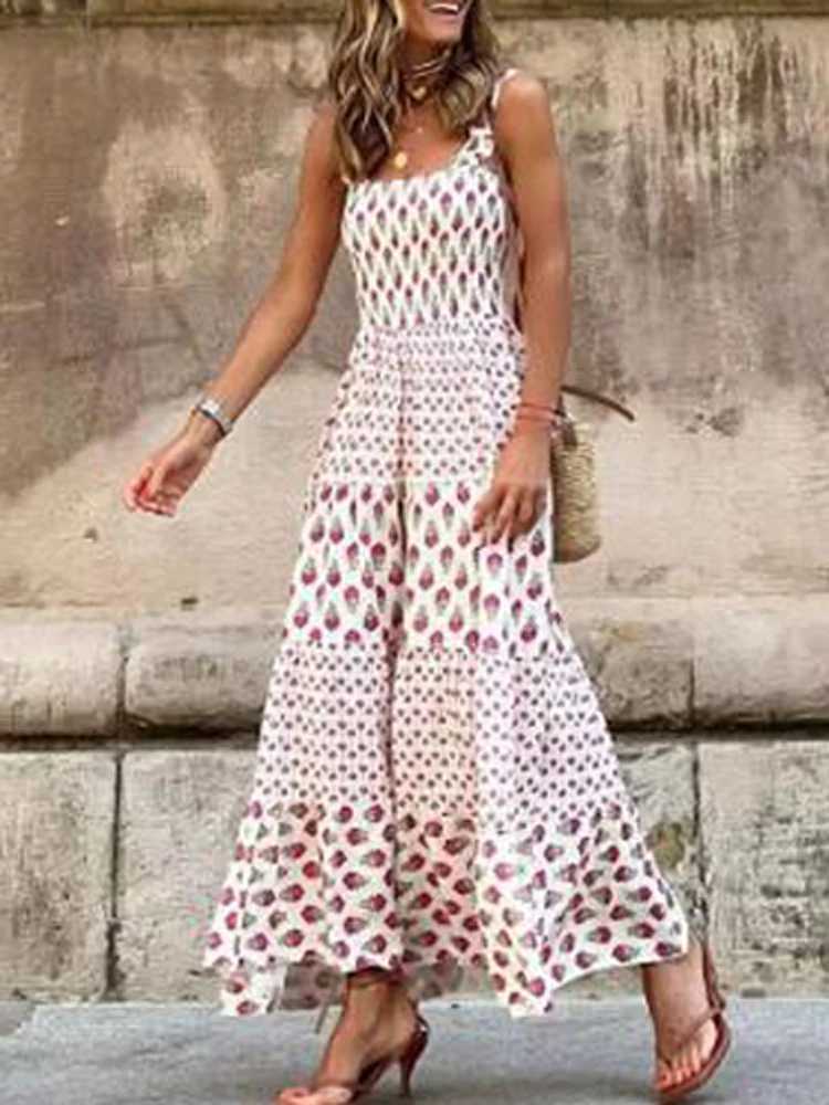 فساتين غير رسمية أساسية الصيف نساء غير رسمية Long Beach Dress Vintage Stripe Printed Plinged Long Dress Womens Womens Elegant Slicant Counter Strap Dress J240