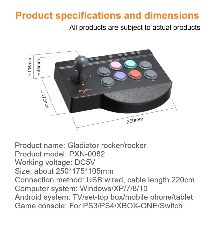 Shorts Street Fighter Joystick Controller för PC PS4/PS3/Xbox One/Switch/Android TV Arcade Fighting Game Fight Stick PXN 0082 USB