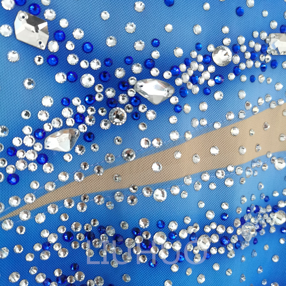 LIUHUO Personalizza I Colori Vestito da Pattinaggio di Figura Ragazze Adolescenti Gonna da Ballo Pattinaggio su Ghiaccio Cristalli di Qualità Elastico Spandex Abbigliamento da Ballo Performance di Balletto Sfumatura Blu