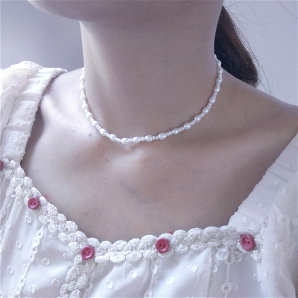 Natürliche 6-7mm Süßwasser Perle Schlüsselbein Kette weiß Mode junge Halskette 42cm