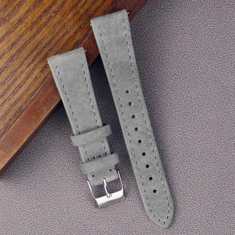 Andra klockor av högkvalitativ läder Suede Strap 18mm 20mm 22mm Rem Gray Blue Strap Quick Release Wristband Accessory J240222