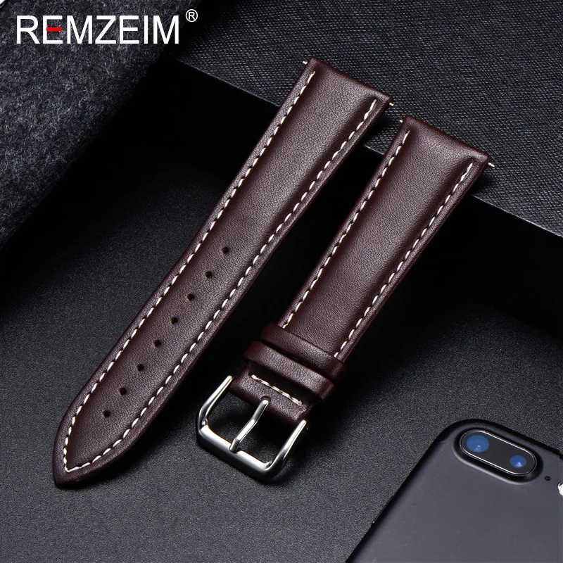 الساعات الأخرى Remzeim Calfskin Leather حزام مواد ناعمة حزام معصم حزام 18 مم 20 مم 22 مم 24 ملم مع مشبك الفولاذ المقاوم للصدأ الفضي J240222