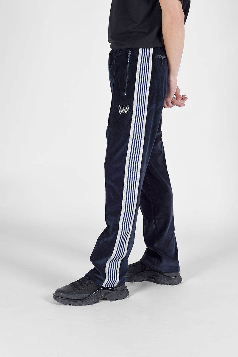 Blue White Stripe Mesh Velvet Track Pants Men Women Embroidery Drawstring Pants Sweatpants