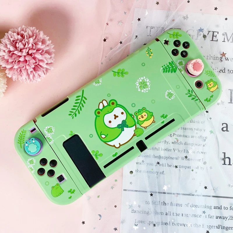 Fall Kawaii Green Frog Funda Nintendo Switch Cover Case Dockable Protective TPU Shell For Switch Controller JoyCon Joy Stick Caps