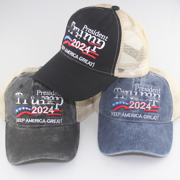 2024 U.S. Presidentval Cap Washed Old Trucker Cap Trump broderat Mesh Baseball Cap