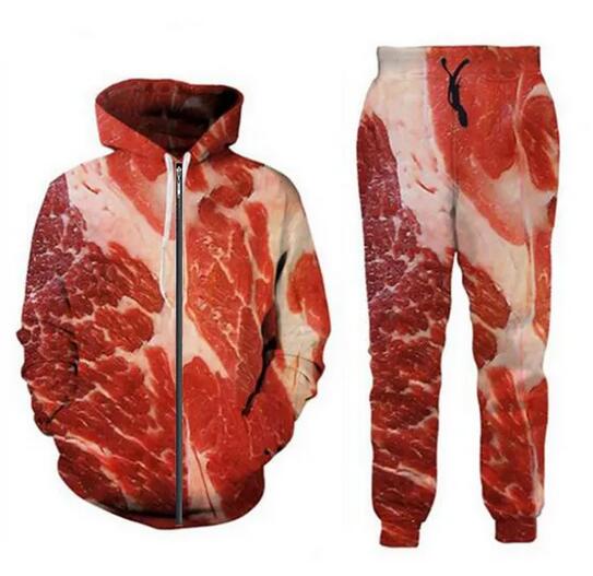 Hoodies and Sweatshirt Men New Fashion 3D Print viande de viande de bœuf à capuche Hip Hop Streetwear Streetwear Leisure Unisexe Tracksuits graphiques Tops + Pantalon RA88