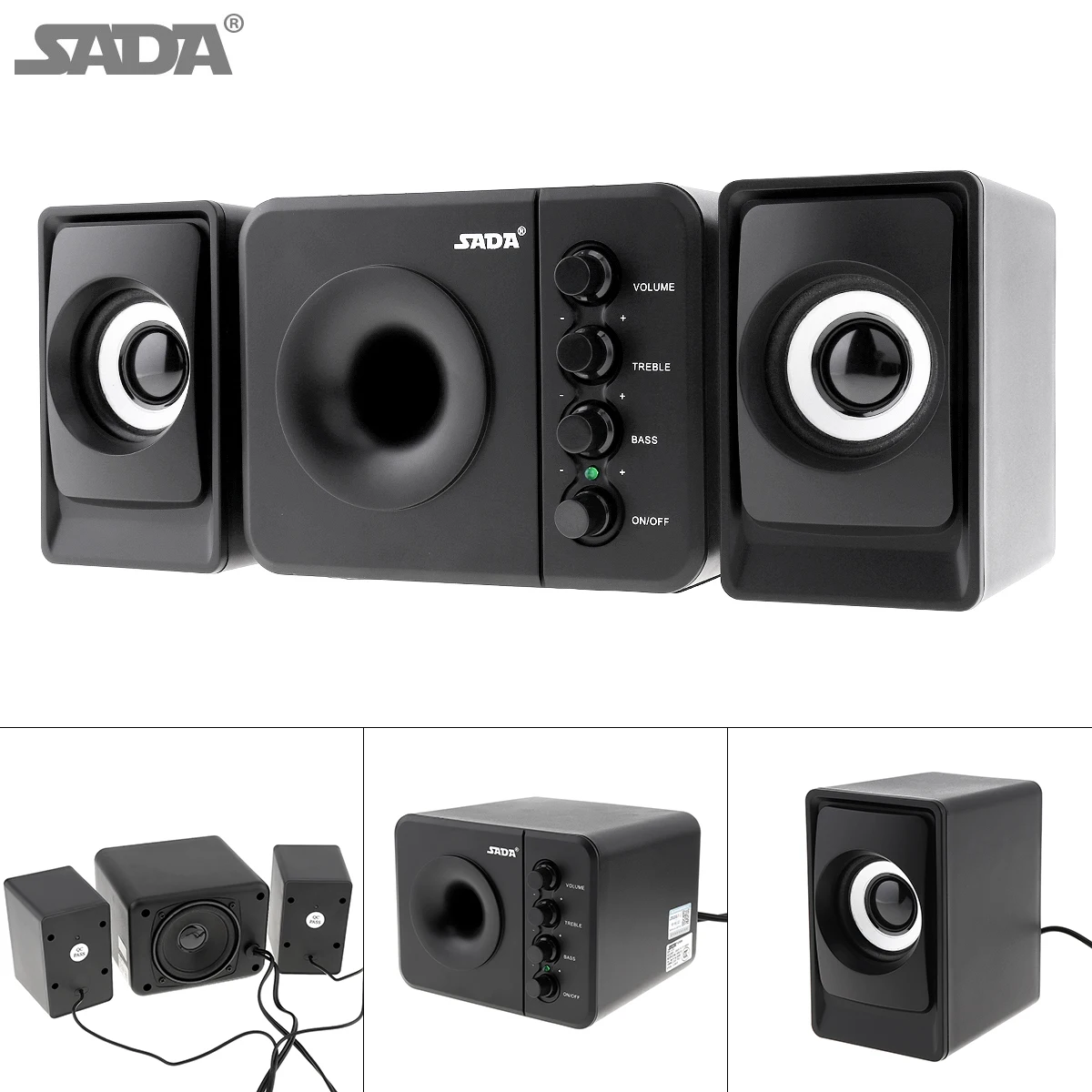 Lautsprecher SADA D205 USB-Kombi-Subwoofer, Computerlautsprecher, 3,5-mm-Audiostecker und USB-Netzstecker für Desktop-PC, Laptop, MP3, Mobiltelefon, MP4