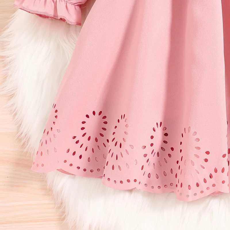 Girl's Dresses Autumn New Dress Kids Girls 4-7 Years Little Girls Long-Sleeved Dress With Pink Hemline Burned Flower Elegant Princess DressL2402