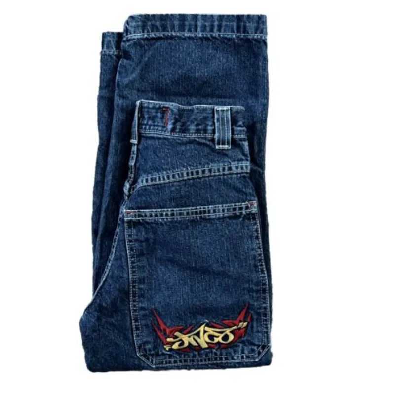 Men's Jeans American Popular Vintage JNCO Pattern Embroidered Jeans Men Street Hip Hop Casual Mopping Wide Leg Pants Couples Loose TrousersL2402