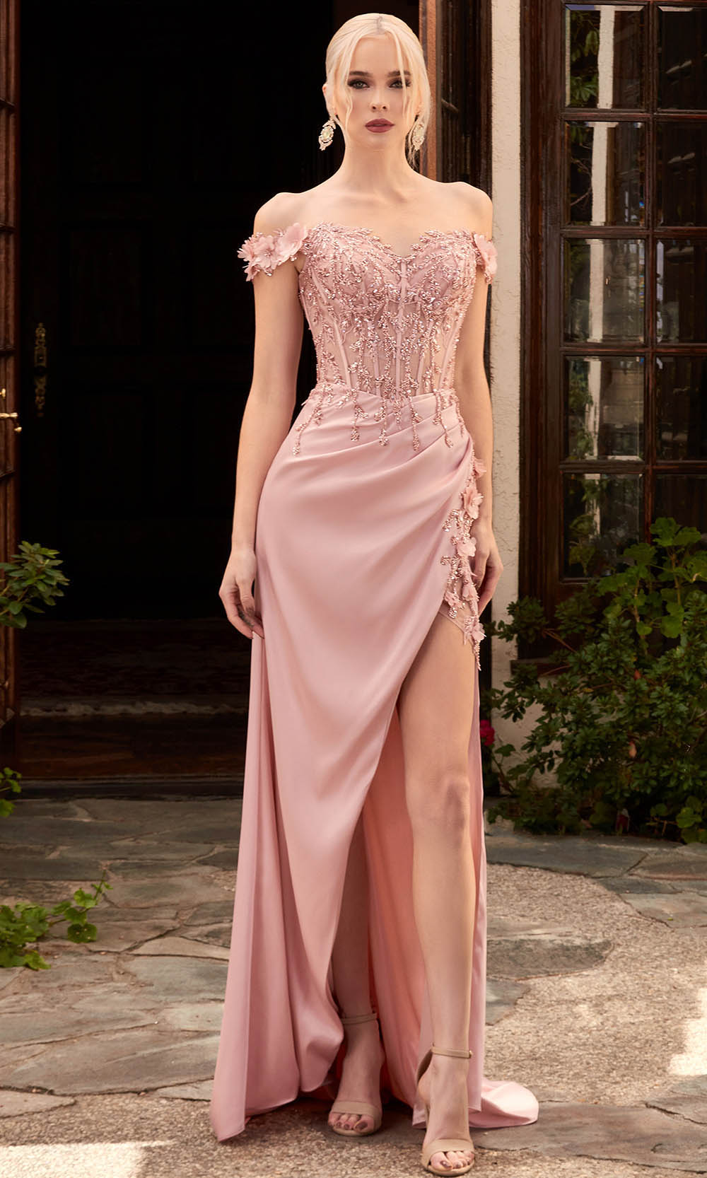 prachtige sexy een lijn avondjurken split aan de zijkant roze kant applique kralen toga's sweep trein vestidos de noche formele prom dress l24199