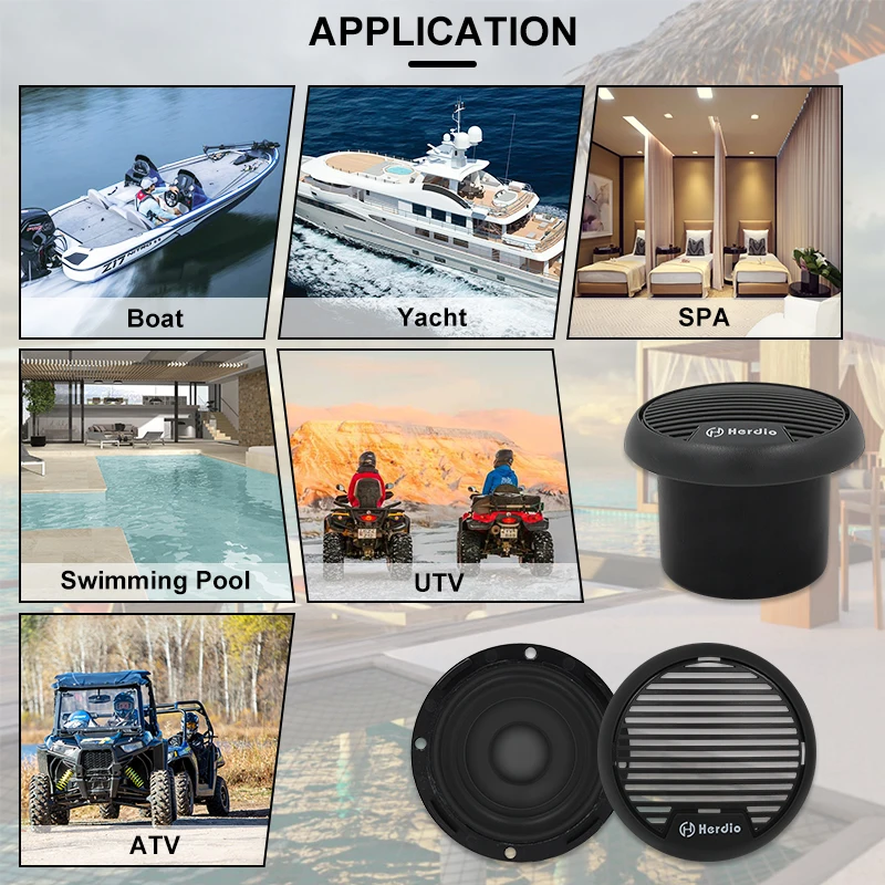 Haut-parleurs Herdio 3 pouces haut-parleurs de moto étanches marins 80W puissance de sortie système Audio stéréo pour piscine extérieure ATV UTV