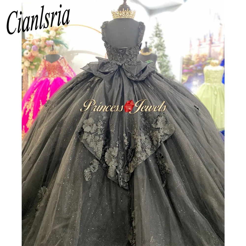 Schwarze Quinceanera-Kleider 2024 Prinzessin Sweet 15 Jahre Mädchen-Geburtstagsparty-Kleider mit Applikationen Vestidos De Quinceanera